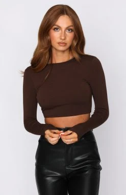 White Fox Boutique AU Unspoken Rules Long Sleeve Crop Dark Chocolate