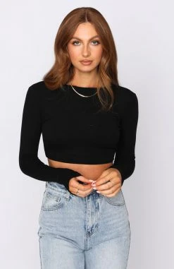 White Fox Boutique AU Clothing Unspoken Rules Long Sleeve Crop Black