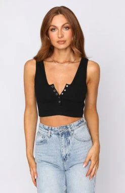 White Fox Boutique AU Tops Keep Them Guessing Crop Black