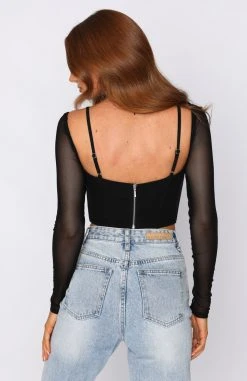 White Fox Boutique AU More Than Basic Long Sleeve Bustier Black Clothing