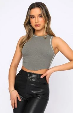 White Fox Boutique AU Tops The Little Things Crop Military/Cream