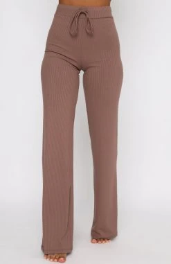 White Fox Boutique AU Adore You Ribbed Pants Chocolate Clothing