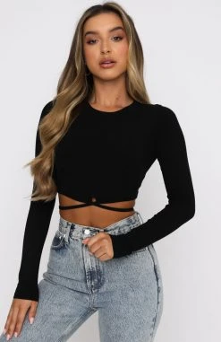 White Fox Boutique AU Ever After Long Sleeve Crop Black Clothing