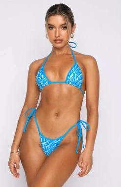 White Fox Boutique AU Follow The Sun Bikini Top Blue Monogram Print