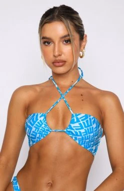 White Fox Boutique AU Summer Sea Bikini Top Blue Monogram Print