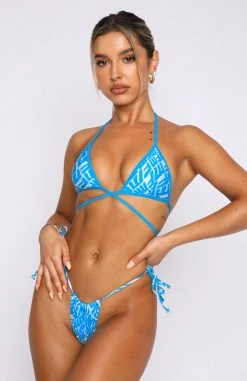 White Fox Boutique AU Golden Glow Bikini Top Blue Monogram Print