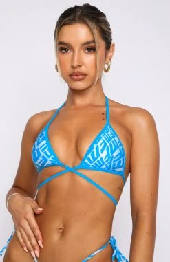 White Fox Boutique AU Golden Glow Bikini Top Blue Monogram Print