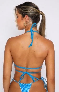 White Fox Boutique AU Golden Glow Bikini Top Blue Monogram Print