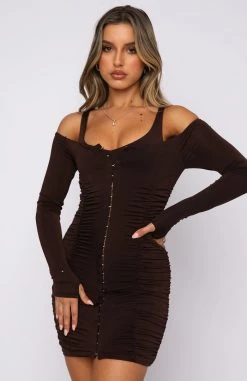 White Fox Boutique AU Confess To Me Mini Dress Chocolate