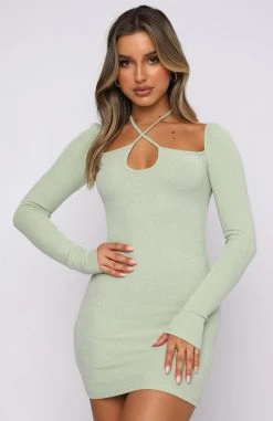 White Fox Boutique AU Dresses Influence Me Long Sleeve Mini Dress Sage