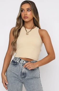 White Fox Boutique AU Clothing On The Go Ribbed Crop Beige