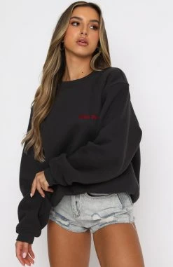 White Fox Boutique AU Clothing Steal Your Heart Oversized Sweater Charcoal