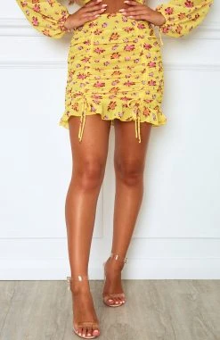 White Fox Boutique AU Blossom Mini Skirt Yellow Dahlia Bottoms