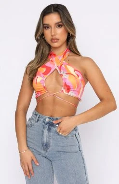 White Fox Boutique AU Temporary Love Crop Orange Geo Clothing