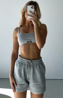 White Fox Boutique AU Bottoms Talk About It Quilted Lounge Shorts Grey Marle