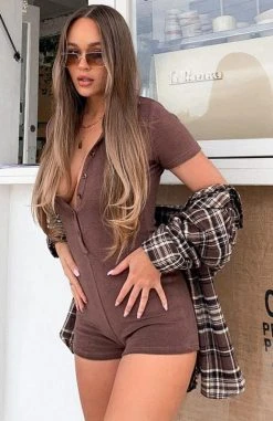 White Fox Boutique AU Clothing Golden Light Terry Playsuit Chocolate