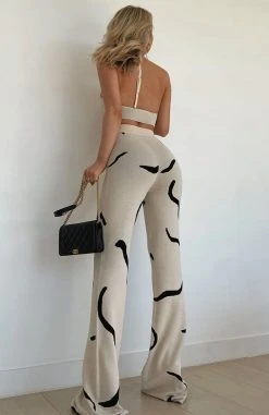 White Fox Boutique AU Go Your Own Way Pants Beige Black Bottoms
