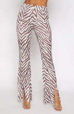 White Fox Boutique AU Clothing Focused On Me Pants Chocolate Zebra Print