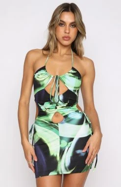 White Fox Boutique AU Worst Behaviour Mini Dress Green Digital Blur