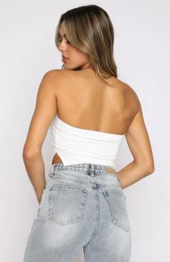 White Fox Boutique AU Take That Break Strapless Crop White Clothing