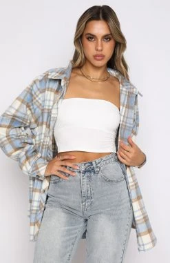 White Fox Boutique AU Clothing Make It Better Plaid Shirt Blue