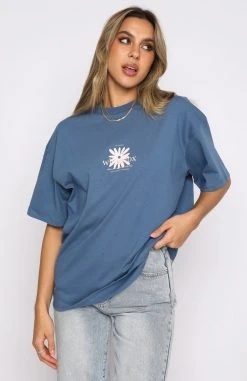 White Fox Boutique AU Bring Good Vibes Oversized Tee Navy Clothing