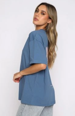 White Fox Boutique AU Bring Good Vibes Oversized Tee Navy Clothing