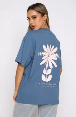 White Fox Boutique AU Bring Good Vibes Oversized Tee Navy Clothing