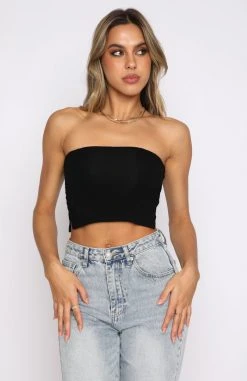 White Fox Boutique AU Take That Break Strapless Crop Black Clothing