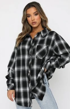 White Fox Boutique AU Only Yesterday Plaid Shirt Black