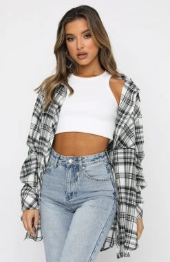 White Fox Boutique AU Say It Again Plaid Shirt Black/White Clothing