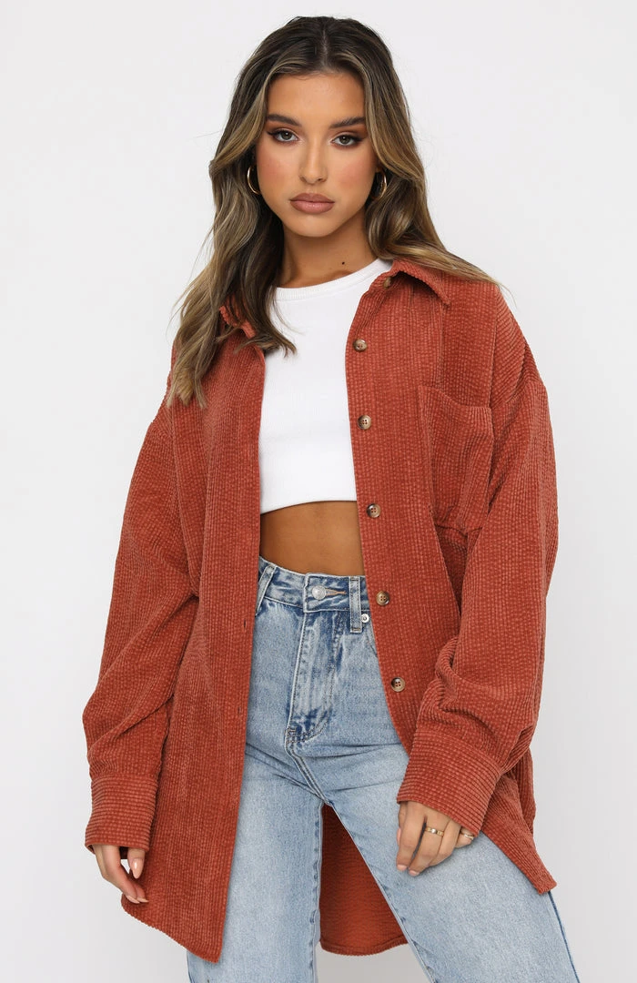 White Fox Boutique AU Out And About Cord Long Sleeve Shirt Rust 4 White Fox Boutique AU Out And About Cord Long Sleeve Shirt Rust