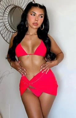 White Fox Boutique AU Sweet Sunset Twist Skirt Red Swimwear