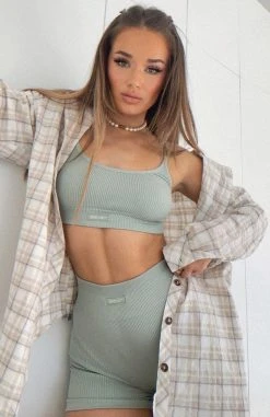 White Fox Boutique AU Keep On Waiting Plaid Shirt Cream/Grey Clothing