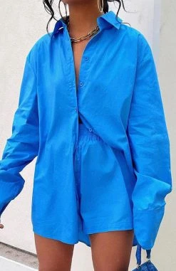 White Fox Boutique AU Behind The Look Shirt Blue Clothing