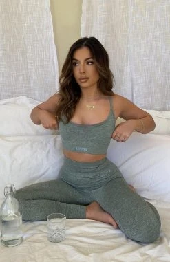 White Fox Boutique AU Time Check Seamless Sports Bra Olive Marle