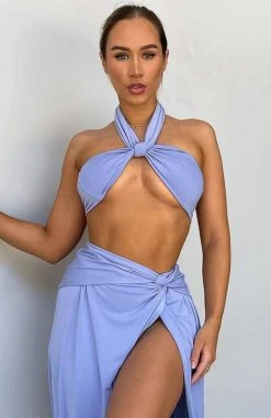 White Fox Boutique AU Can't Resist Scarf Top Periwinkle Sale