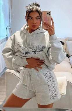 White Fox Boutique AU Clothing Keep It Up Lounge Shorts Grey Marle