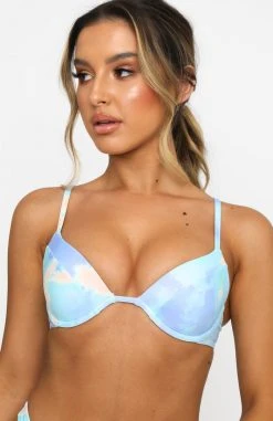 White Fox Boutique AU Cancun Bikini Top Aqua Tie Dye