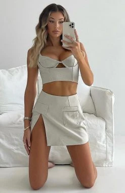 White Fox Boutique AU Clothing On The List Mini Skirt Beige