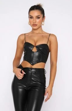 White Fox Boutique AU Clothing Back Again PU Bustier Black
