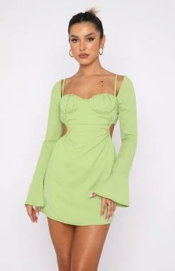 White Fox Boutique AU Clothing Please Hold Long Sleeve Mini Dress Matcha