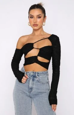 White Fox Boutique AU Step Aside Long Sleeve Crop Black Clothing