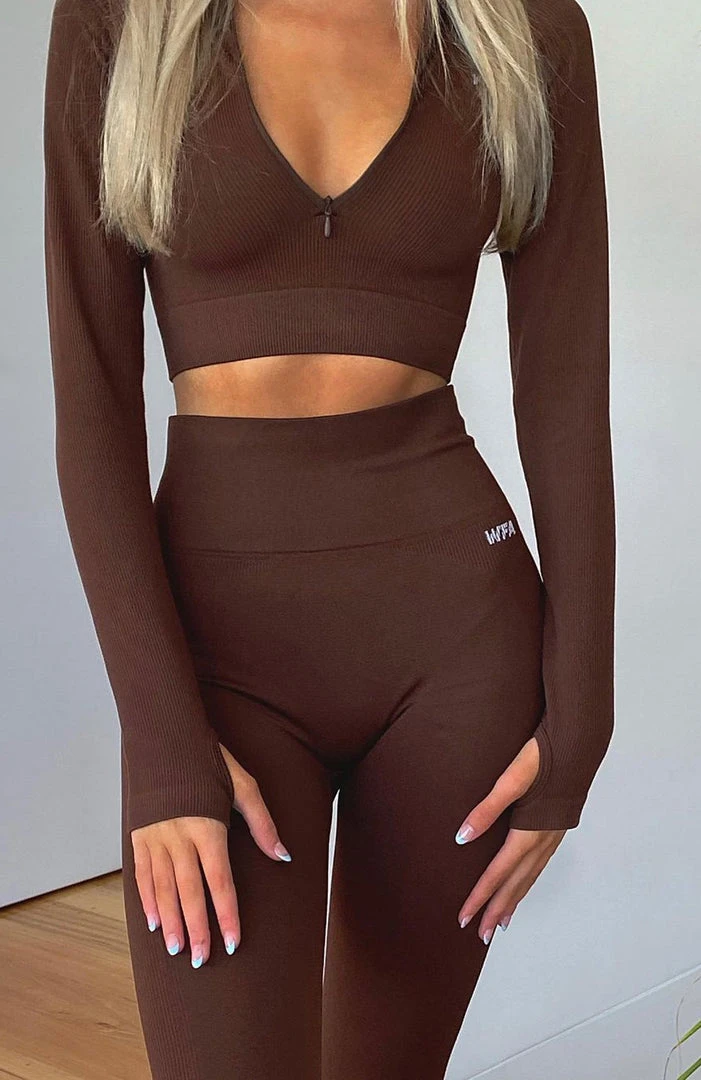 White Fox Boutique AU Restocked Seamless Long Sleeve Sports Crop Chocolate 10 White Fox Boutique AU Restocked Seamless Long Sleeve Sports Crop Chocolate