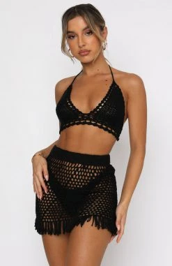 White Fox Boutique AU Clothing Private Island Crochet Set Black
