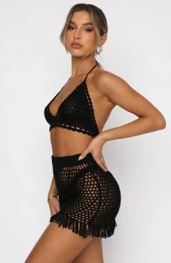 White Fox Boutique AU Clothing Private Island Crochet Set Black