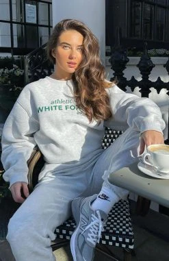 White Fox Boutique AU Athletic Club Sweater Grey Marle Clothing
