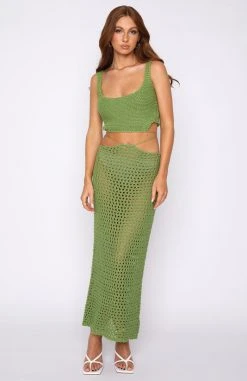 White Fox Boutique AU Clothing Thinking About You Midi Skirt Green