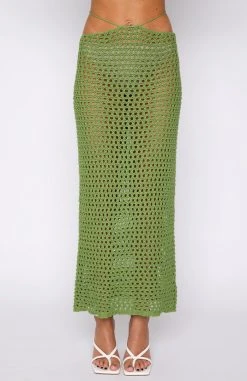 White Fox Boutique AU Clothing Thinking About You Midi Skirt Green