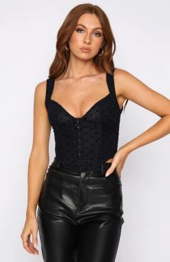 White Fox Boutique AU Clothing Closure Mesh Bustier Navy Polka Dot